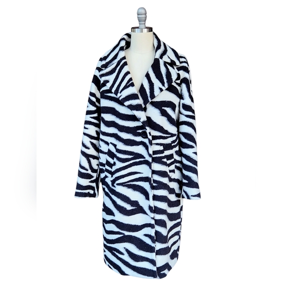 Rachel Roy Brushed Zebra Print Trench Wool Blend Coat M - Picture 2 of 14